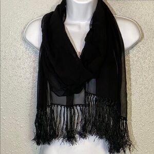 Elegant Black Sheer Wrap with Fringe Tassels & Beads